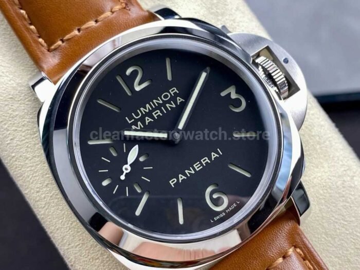 HW Factory Panerai Luminor Marina PAM 00111 44mm Steel Leather Strap Arabic Numerals Black Dial - Image 2