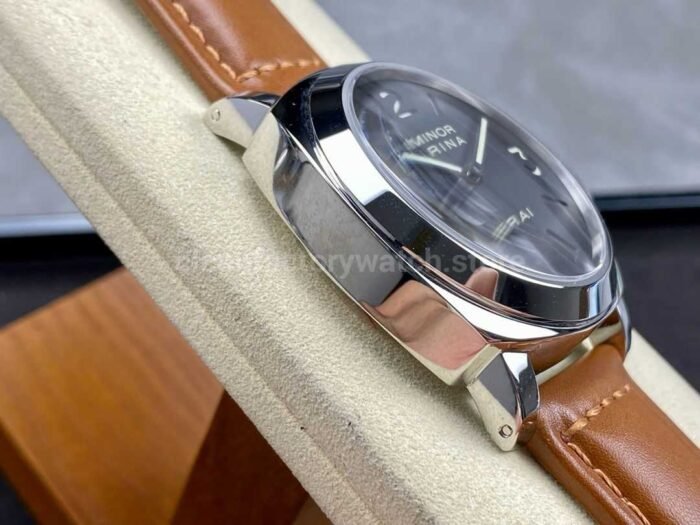 HW Factory Panerai Luminor Marina PAM 00111 44mm Steel Leather Strap Arabic Numerals Black Dial - Image 5