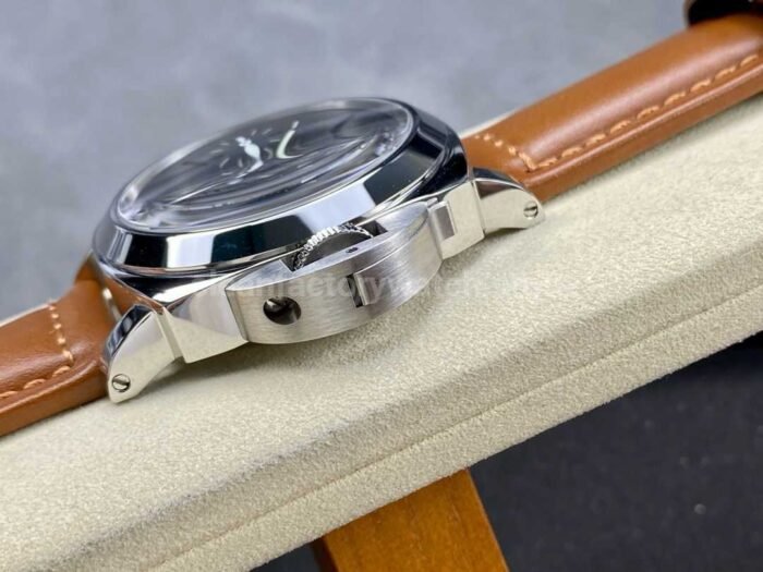 HW Factory Panerai Luminor Marina PAM 00111 44mm Steel Leather Strap Arabic Numerals Black Dial - Image 6