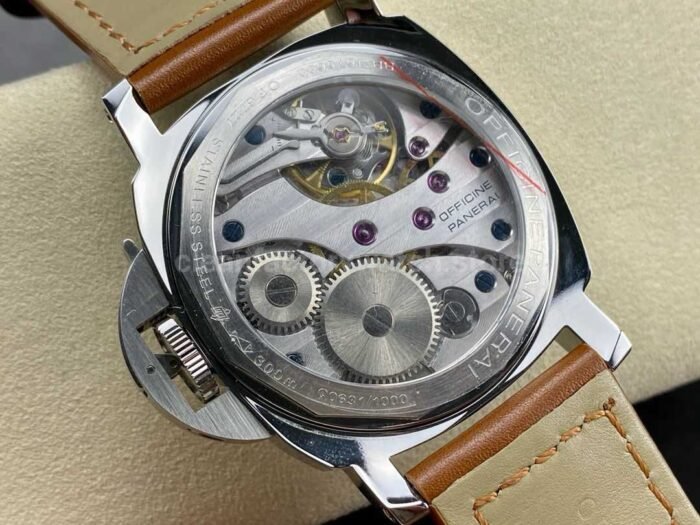 HW Factory Panerai Luminor Marina PAM 00111 44mm Steel Leather Strap Arabic Numerals Black Dial - Image 7