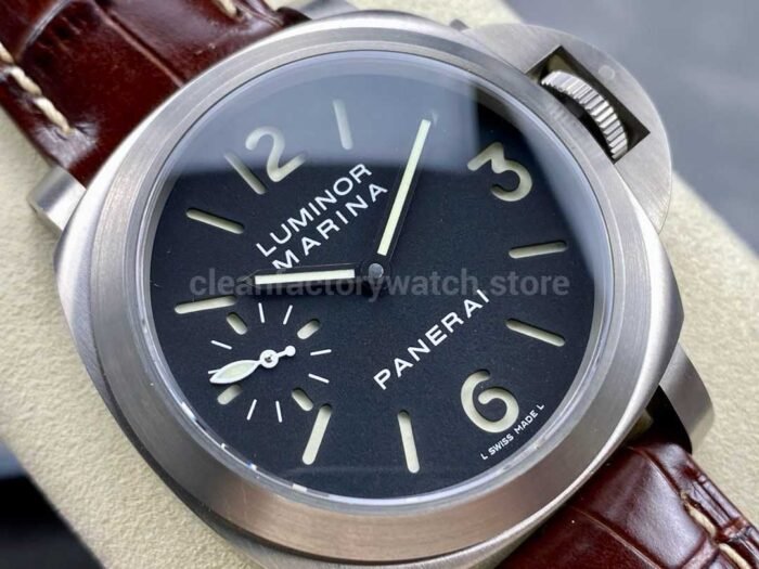 HW Factory Panerai Luminor Marina PAM00177 44mm Steel Leather Strap Arabic Numerals Black Dial - Image 2