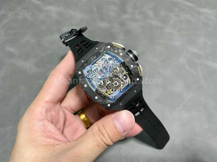 KU Factory Richard Mille RM11-03 44.5mm Carbon Fiber Black Rubber Strap Skeletonized Dial - Image 4