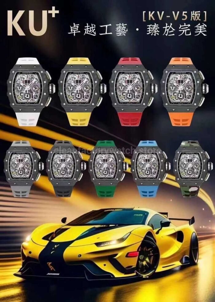 KU Factory Richard Mille RM11-03 44.5mm Carbon Fiber Black Rubber Strap Skeletonized Dial - Image 11