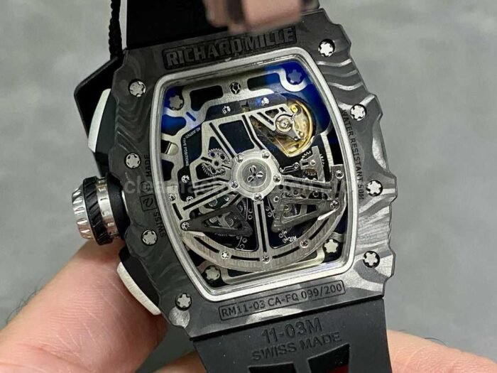 KU Factory Richard Mille RM11-03 44.5mm Carbon Fiber Black Rubber Strap Skeletonized Dial - Image 7