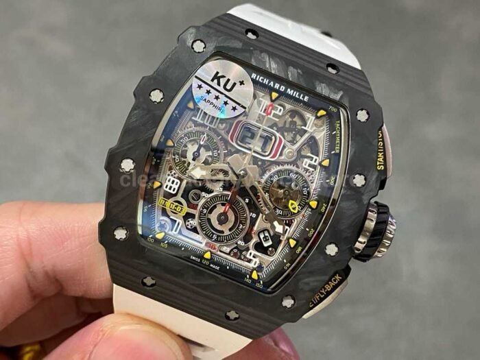 KU Factory Richard Mille RM11-03 44.5mm Carbon Fiber White Rubber Strap Skeletonized Dial - Image 3