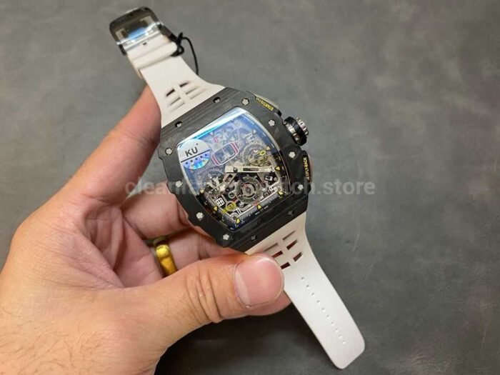 KU Factory Richard Mille RM11-03 44.5mm Carbon Fiber White Rubber Strap Skeletonized Dial - Image 4