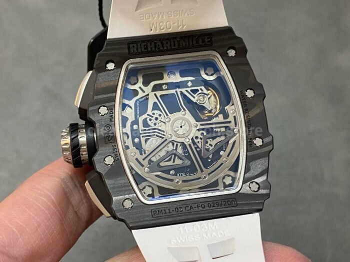 KU Factory Richard Mille RM11-03 44.5mm Carbon Fiber White Rubber Strap Skeletonized Dial - Image 7