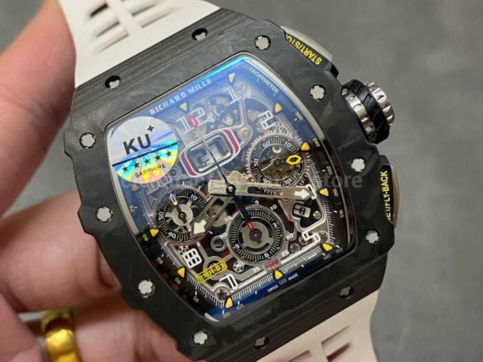 KU Factory Richard Mille RM11-03 44.5mm Carbon Fiber White Rubber Strap Skeletonized Dial - Image 2