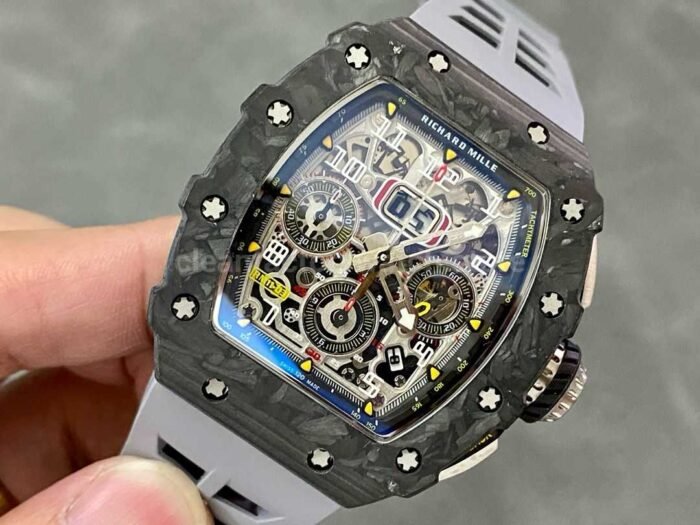 KV Factory Richard Mille RM011-03 44.5mm Carbon Fiber Grey Rubber Strap Arabic Numerals Skeletonized Dial - Image 3