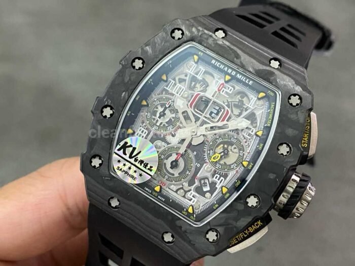 KV Factory Richard Mille RM011-03 44.5mm Carbon Fiber， Black Rubber Strap Arabic Numerals Skeletonized Dial - Image 3
