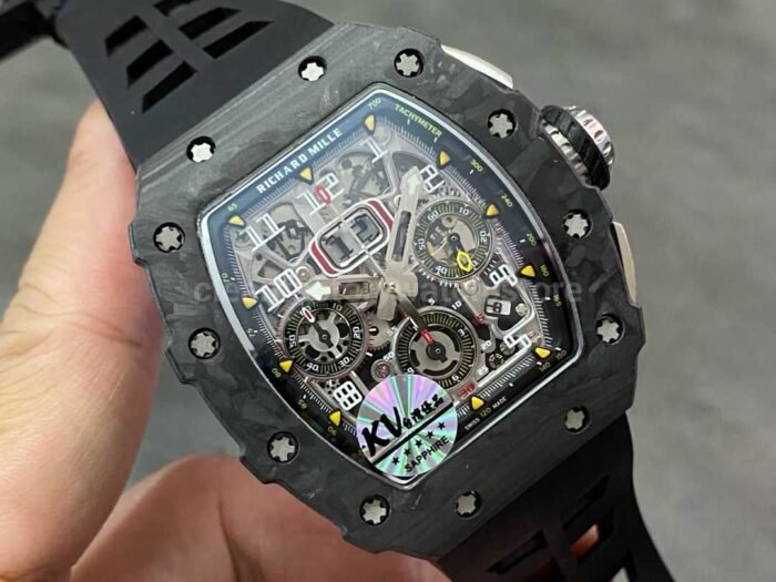 KV Factory Richard Mille RM011-03 44.5mm Carbon Fiber， Black Rubber Strap Arabic Numerals Skeletonized Dial - Image 2