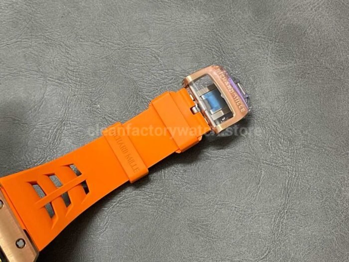 KV Factory Richard Mille RM011-03 44.5mm Rose Gold Orange Rubber Strap Arabic Numerals Skeletonized Dial - Image 8