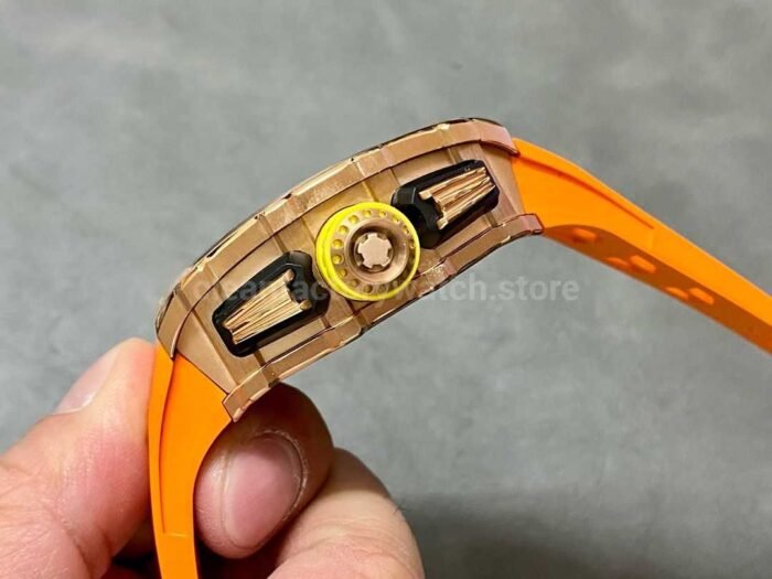 KV Factory Richard Mille RM011-03 44.5mm Rose Gold Orange Rubber Strap Arabic Numerals Skeletonized Dial - Image 6