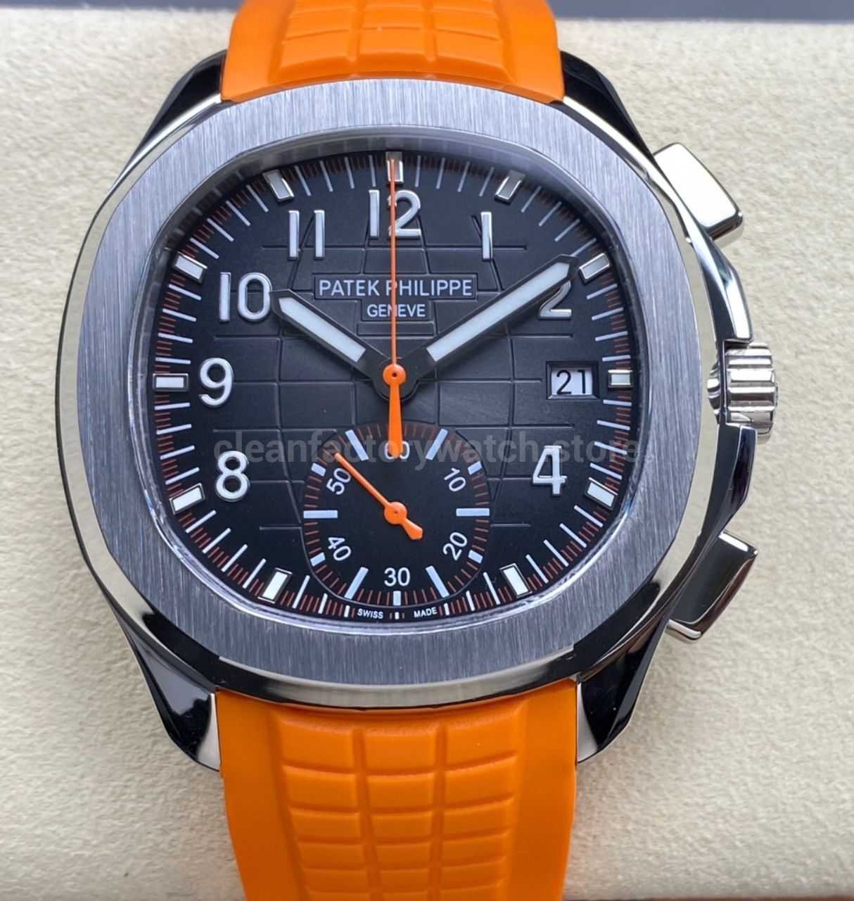MMA Factory Patek Philippe Aquanaut 5968A 001 42.2mm Steel Orange Rubber Strap Black Dial (4) MMA Factory Patek Philippe Aquanaut 42.2mm 5968A-001 Orange Rubber Strap Black Dial - Image 1