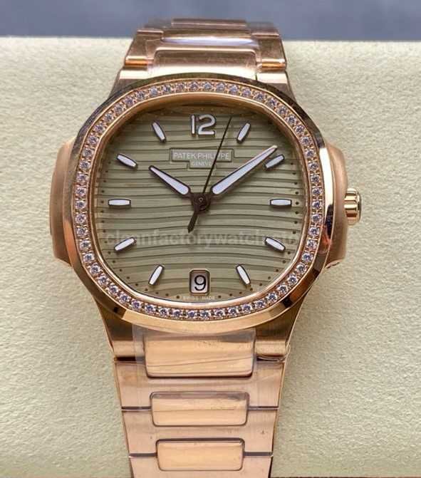MS Factory Patek Philippe Nautilus 7118/1200R-010 35.2mm Diamond Bezel Full Rose Gold Gold Dial