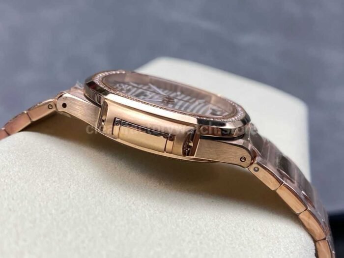 MS Factory Patek Philippe Nautilus 7118/1200R-011 35.2mm Diamond Bezel Full Rose Gold White Dial - Image 5
