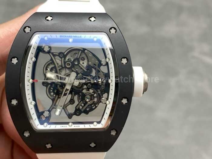 NEW Factory Richard Mille RM055 Bubba Watson 42.7mm Ceramic White Rubber Strap Skeletonized White Dial 4 Super Clone Watch,Clean Factory Watch