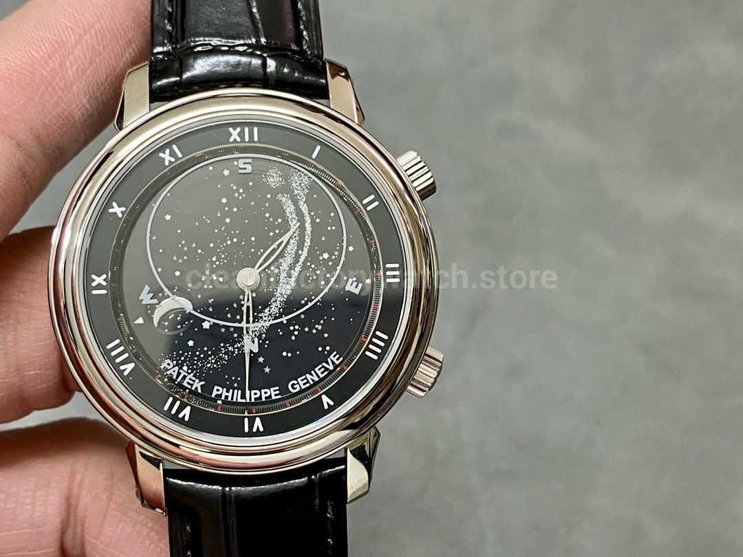 PP Factory Patek Philippe Celestial Moon 44mm 6102R 001 Leather Black Dial (3) PP Factory Patek Philippe Celestial Moon 44mm 6102R-001 Leather Black Dial - Image 1
