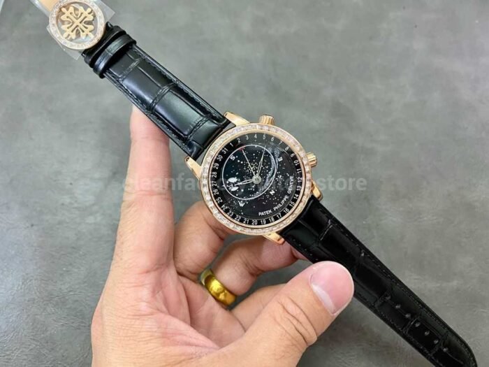 PP Factory Patek Philippe Celestial Moon 44mm 6104R-001 Rose Gold Diamond Bezel Leather Black Dial - Image 4