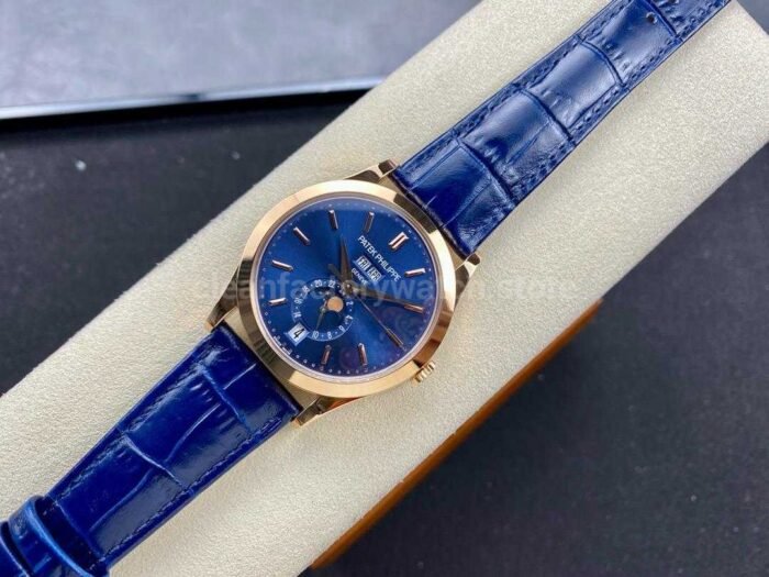 PPF Factory Patek Philippe Annual Calendar 5396R-014 Rose Gold Leather Strap Blue Dial - Image 4