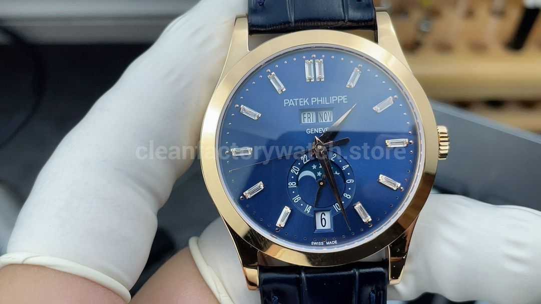 PPF Factory Patek Philippe Annual Calendar 5396R-015 Rose Gold Baguette Diamond Blue Dial
