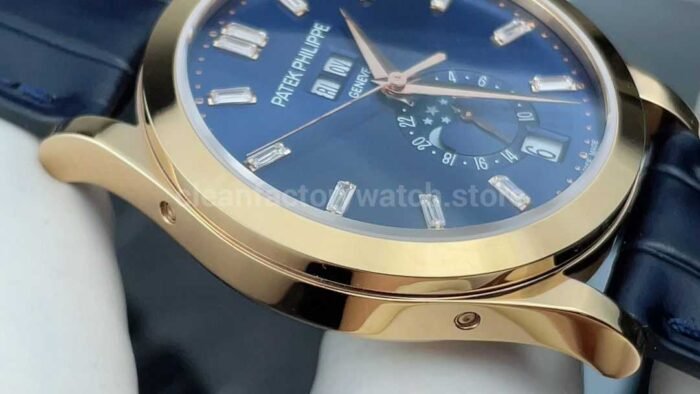 PPF Factory Patek Philippe Annual Calendar 5396R-015 Rose Gold Baguette Diamond Blue Dial - Image 3