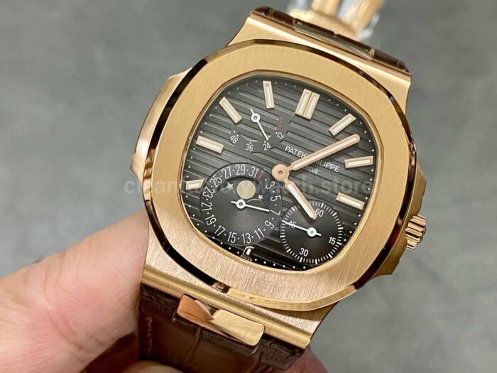 PPF Factory Patek Philippe Nautilus 40mm 5712G-001 Rose Gold Leather Brown Dial - Image 3