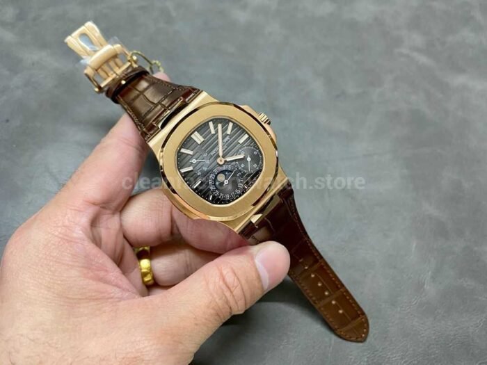 PPF Factory Patek Philippe Nautilus 40mm 5712G-001 Rose Gold Leather Brown Dial - Image 4