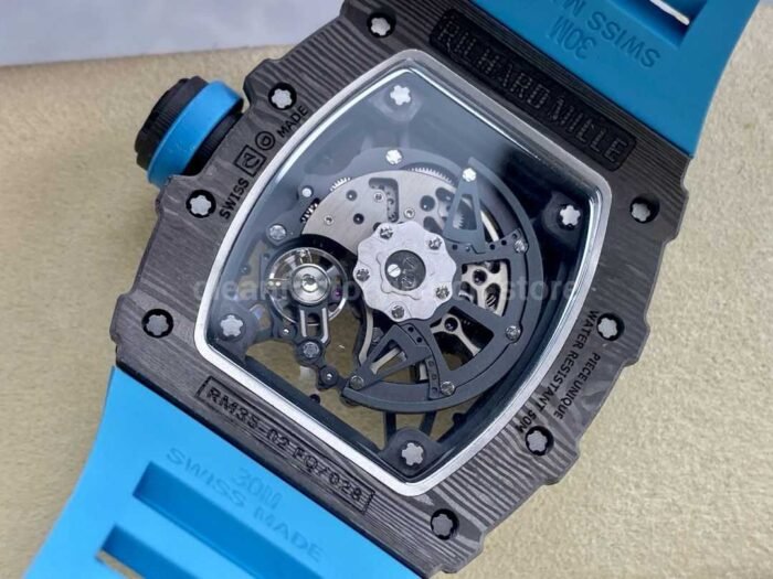 R7 Factory Richard Mille RM35-02 44.5mm Carbon Fiber Blue Rubber Strap Skeletonized Dial - Image 7