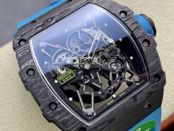 R7 Factory Richard Mille RM35-02 44.5mm Carbon Fiber Blue Rubber Strap Skeletonized Dial - Image 2