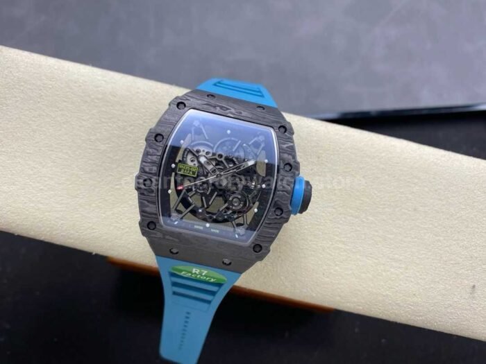 R7 Factory Richard Mille RM35-02 44.5mm Carbon Fiber Blue Rubber Strap Skeletonized Dial - Image 4