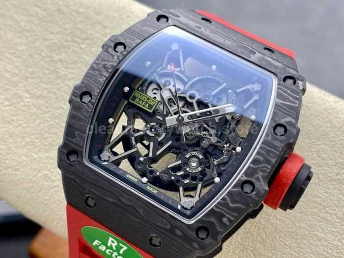 R7 Factory Richard Mille RM35 02 44.5mm Carbon Fiber Red Rubber Strap Skeletonized Dial 10 Super Clone Watch,Clean Factory Watch