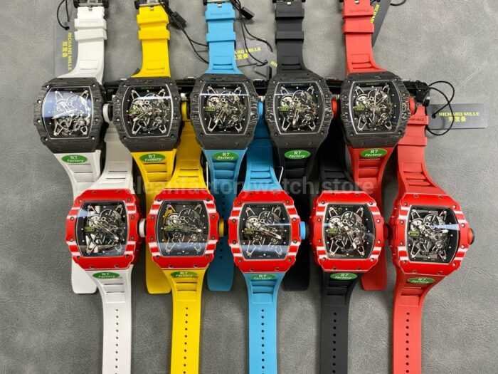 R7 Factory Richard Mille RM35 02 44.5mm Carbon Fiber Red Rubber Strap Skeletonized Dial 2 Super Clone Watch,Clean Factory Watch