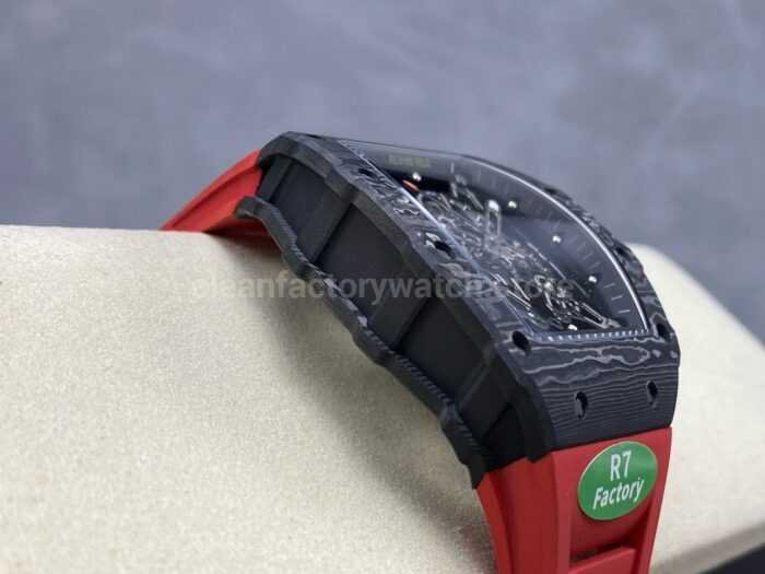 R7 Factory Richard Mille RM35 02 44.5mm Carbon Fiber Red Rubber Strap Skeletonized Dial 3 Super Clone Watch,Clean Factory Watch