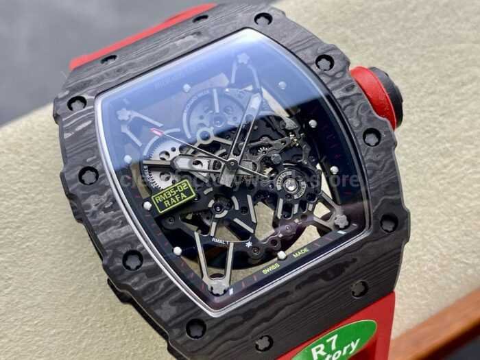 R7 Factory Richard Mille RM35 02 44.5mm Carbon Fiber Red Rubber Strap Skeletonized Dial 6 Super Clone Watch,Clean Factory Watch
