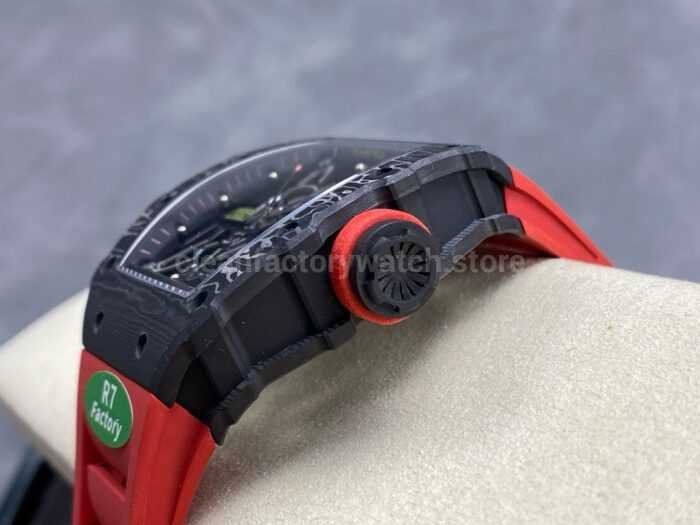 R7 Factory Richard Mille RM35 02 44.5mm Carbon Fiber Red Rubber Strap Skeletonized Dial 7 Super Clone Watch,Clean Factory Watch