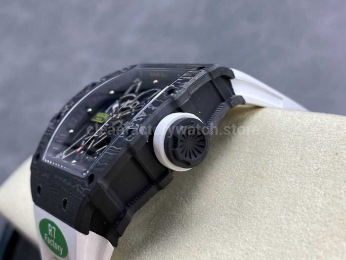 R7 Factory Richard Mille RM35-02 44.5mm Carbon Fiber White Rubber Strap Skeletonized Dial - Image 6