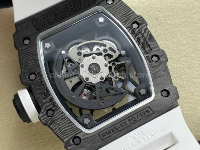 R7 Factory Richard Mille RM35-02 44.5mm Carbon Fiber White Rubber Strap Skeletonized Dial - Image 7