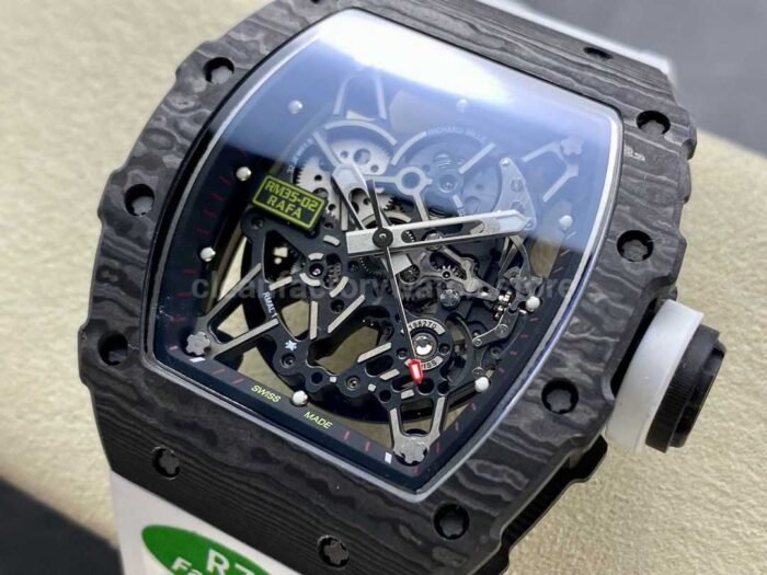 R7 Factory Richard Mille RM35-02 44.5mm Carbon Fiber White Rubber Strap Skeletonized Dial - Image 3