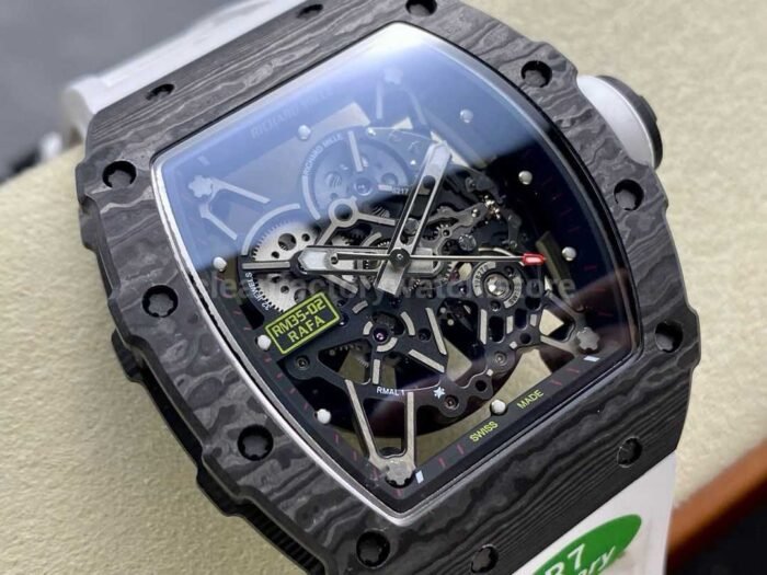 R7 Factory Richard Mille RM35-02 44.5mm Carbon Fiber White Rubber Strap Skeletonized Dial - Image 2