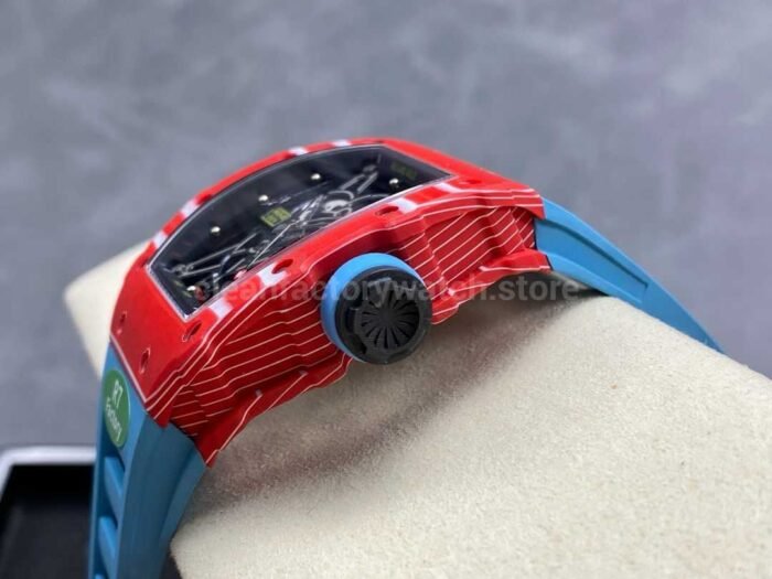 R7 Factory Richard Mille RM35-02 44.5mm Red Carbon Fiber Blue Rubber Strap Skeletonized Dial - Image 6