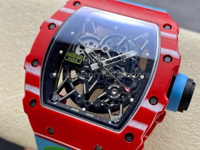 R7 Factory Richard Mille RM35-02 44.5mm Red Carbon Fiber Blue Rubber Strap Skeletonized Dial - Image 3