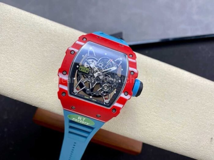R7 Factory Richard Mille RM35-02 44.5mm Red Carbon Fiber Blue Rubber Strap Skeletonized Dial - Image 4