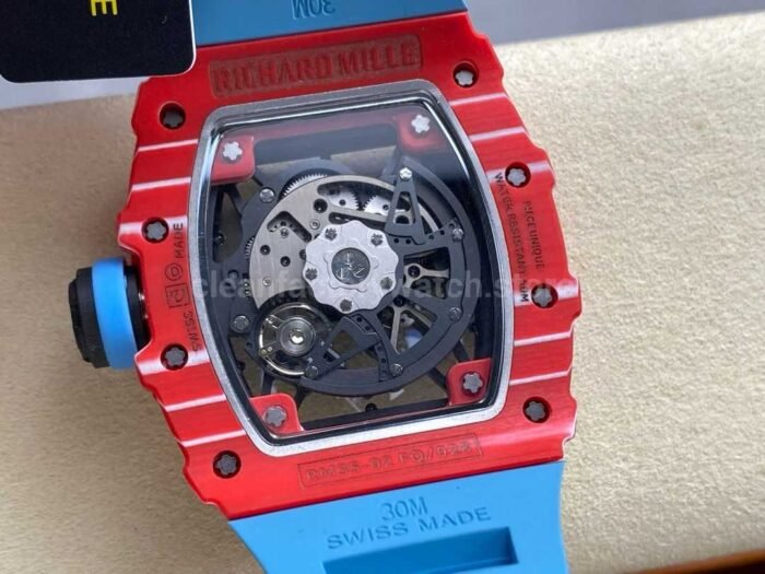 R7 Factory Richard Mille RM35-02 44.5mm Red Carbon Fiber Blue Rubber Strap Skeletonized Dial - Image 7