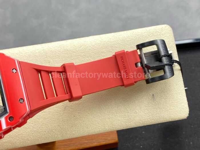 R7 Factory Richard Mille RM35 02 44.5mm Red Carbon Fiber Red Rubber Strap Skeletonized Dial 2 Super Clone Watch,Clean Factory Watch