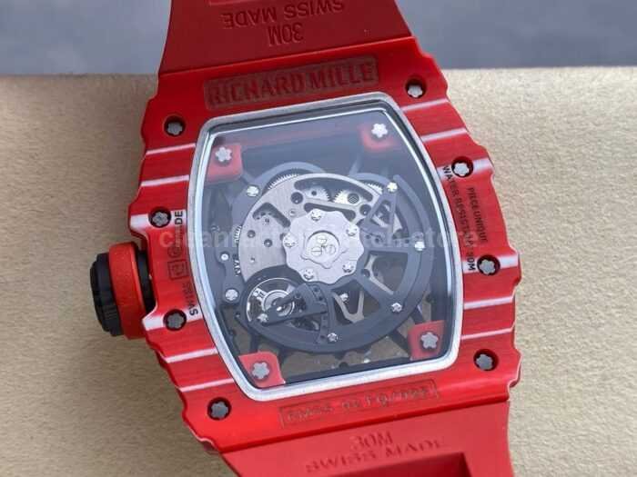 R7 Factory Richard Mille RM35 02 44.5mm Red Carbon Fiber Red Rubber Strap Skeletonized Dial 8 Super Clone Watch,Clean Factory Watch