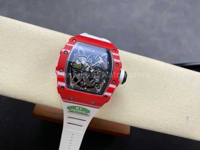 R7 Factory Richard Mille RM35 02 44.5mm Red Carbon Fiber White Rubber Strap Skeletonized Dial 9 Super Clone Watch,Clean Factory Watch