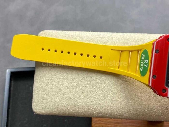 R7 Factory Richard Mille RM35-02 44.5mm Red Carbon Fiber Yellow Rubber Strap Skeletonized Dial - Image 8