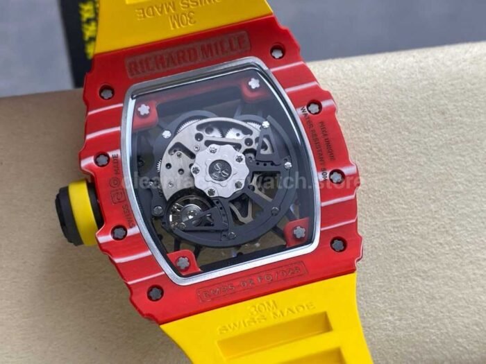 R7 Factory Richard Mille RM35-02 44.5mm Red Carbon Fiber Yellow Rubber Strap Skeletonized Dial - Image 7