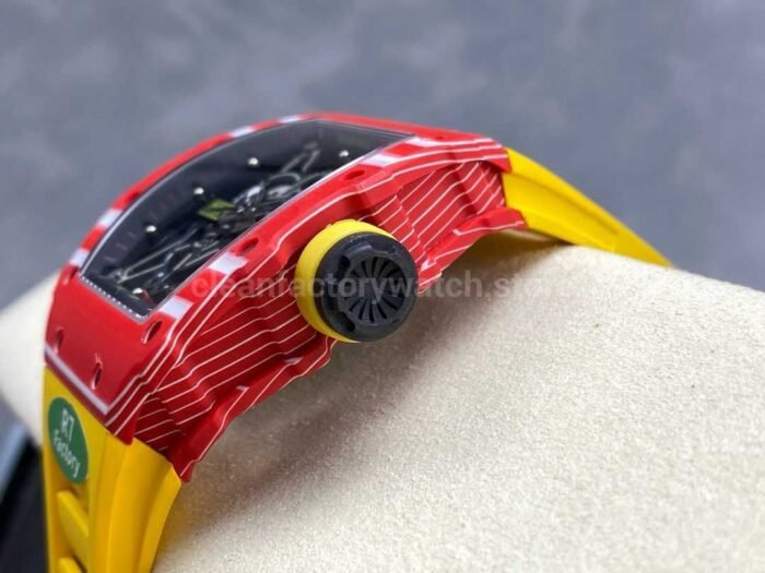 R7 Factory Richard Mille RM35-02 44.5mm Red Carbon Fiber Yellow Rubber Strap Skeletonized Dial - Image 6